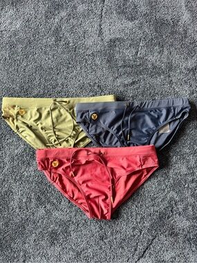Men's TEAMM8 Skipper Swim Briefs Bundle - Ruby, Olive, Navy (L)